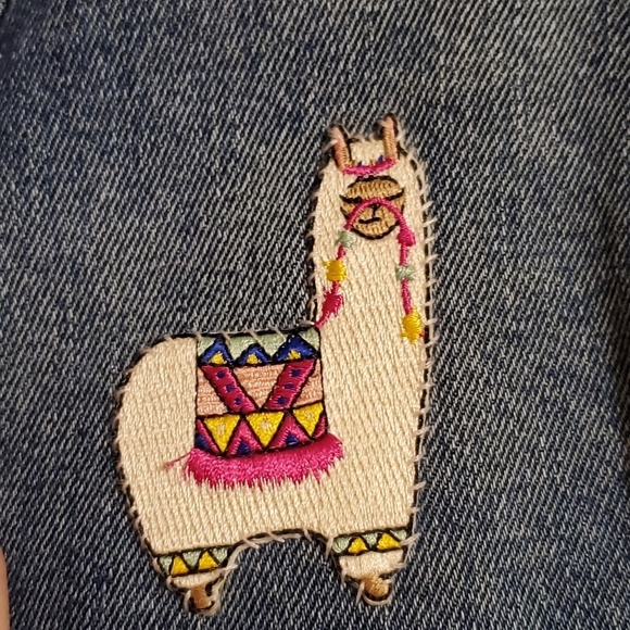 Old Navy Blue Denim Jacket. Llama. Med. Y2K Trucker - Picture 3 of 7